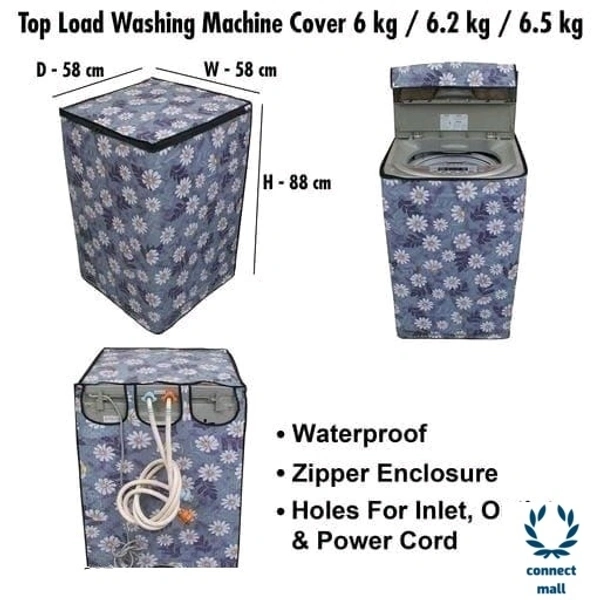 Floral Gray Printed Topload Washing Machine  Cover  For 6/6.2/6.5 kg Fully Automatic  - Gray, PVC, 3, Rectangle 
