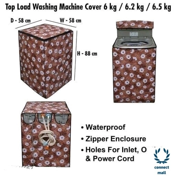 Floral Gray Printed Topload Washing Machine  Cover  For 6/6.2/6.5 kg Fully Automatic  - Brown , PVC, Rectangle, 3