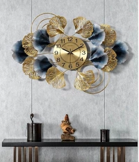 Ginkgo 3D Wall Clock  Flat Shape, Wrought Iron, Home Decor, Living Room, Hotel, Crafts