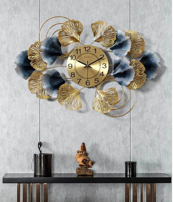 Ginkgo 3D Wall Clock  Flat Shape, Wrought Iron, Home Decor, Living Room, Hotel, Crafts
