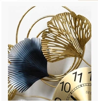 Ginkgo 3D Wall Clock  Flat Shape, Wrought Iron, Home Decor, Living Room, Hotel, Crafts