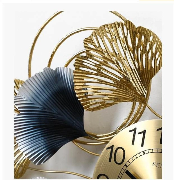 Ginkgo 3D Wall Clock  Flat Shape, Wrought Iron, Home Decor, Living Room, Hotel, Crafts