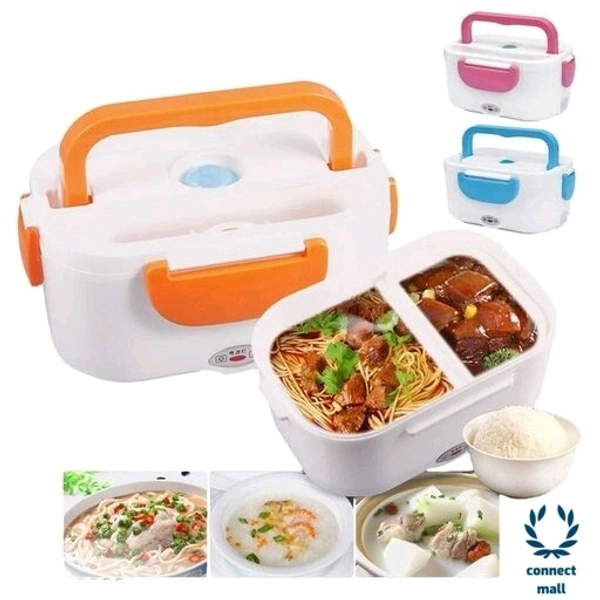 Electric  Plastic Design Stainless Steel Microwave  Safe Lunch Box Perfect For office and Travel - Pink ,Orange,Blue, Plastic and Stainless Steel, Rectangle