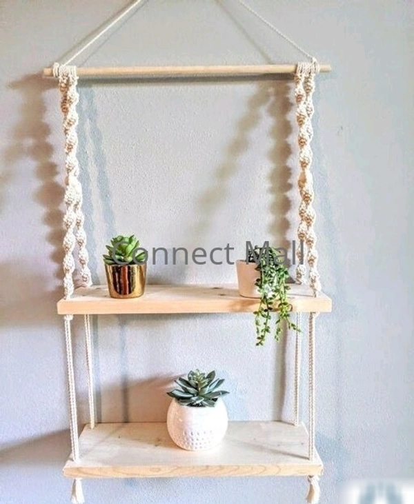 TOP KNOTT Cotton Rope Bohemian Woven Macrame Wall Hanging Handmade Boho Shelf with 2 Shelves for Plants and Decor