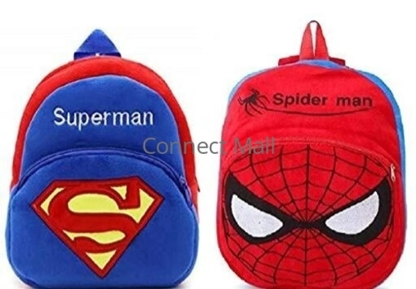 DP Trade Soft Plushy Fabric Cartoon Design Superman & Spiderman Combo Super Backpack/SchoolBag /Picnic Bag For Kids and Baby