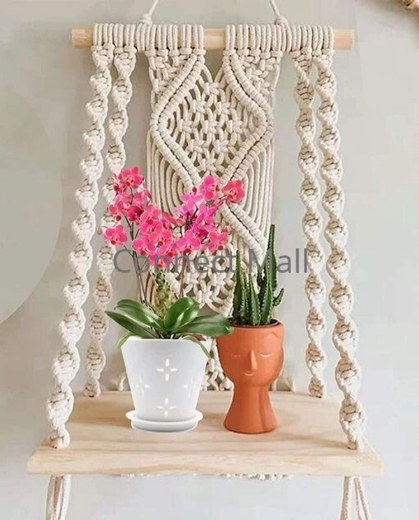 Top Knott Handicraft Macrame Diy Wall Hanging/ Wall Plant HangerStand/ Macrame Cotton pot holder For Home Living Botico  - Off White