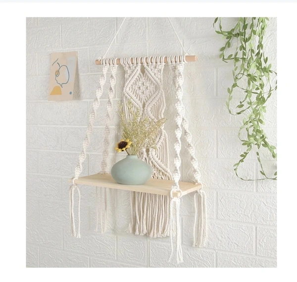 Top Knott Handicraft Macrame Diy Wall Hanging/ Wall Plant HangerStand/ Macrame Cotton pot holder For Home Living Botico  - Off White