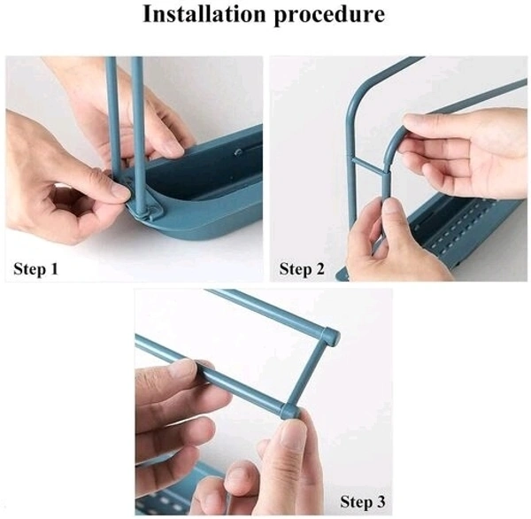 Telescopic Adjustable  Faucet Rack  Dish Brushers Spoonge  Storage Shelves Sink Drain  - Gray, Plastic