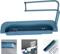 Telescopic Adjustable  Faucet Rack  Dish Brushers Spoonge  Storage Shelves Sink Drain  - Gray, Plastic