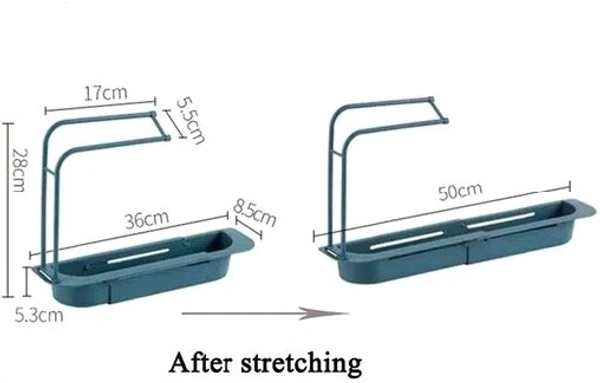 Telescopic Adjustable  Faucet Rack  Dish Brushers Spoonge  Storage Shelves Sink Drain  - Gray, Plastic