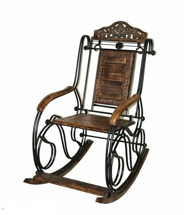Rocking Metal Chair seat Easy to  foldable Portable and Dismental For Adult(B×H×L)(31cm×99.5cm×94 cm) - Brown, Metal