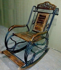 Rocking Metal Chair seat Easy to  foldable Portable and Dismental For Adult(B×H×L)(31cm×99.5cm×94 cm) - Brown, Metal