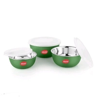 JENSONS  Microwave  Safe  ColourFul Stainless Steel  Bowl Set of 3 Large 1300ml, Medium 800 ml , Small 600ml For storage/ Serving Food - Green