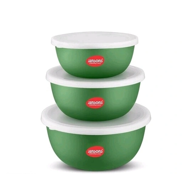 JENSONS  Microwave  Safe  ColourFul Stainless Steel  Bowl Set of 3 Large 1300ml, Medium 800 ml , Small 600ml For storage/ Serving Food - Green