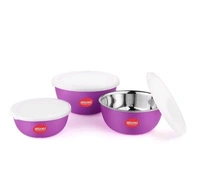 JENSONS  Microwave  Safe  BLUE Stainless Steel  Bowl Set of 3 Large 1300ml, Medium 800 ml , Small 600ml For storage/ Serving Food - Blue, Stainless  Steel