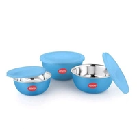 JENSONS  Microwave  Safe  BLUE Stainless Steel  Bowl Set of 3 Large 1300ml, Medium 800 ml , Small 600ml For storage/ Serving Food - Blue, Stainless  Steel