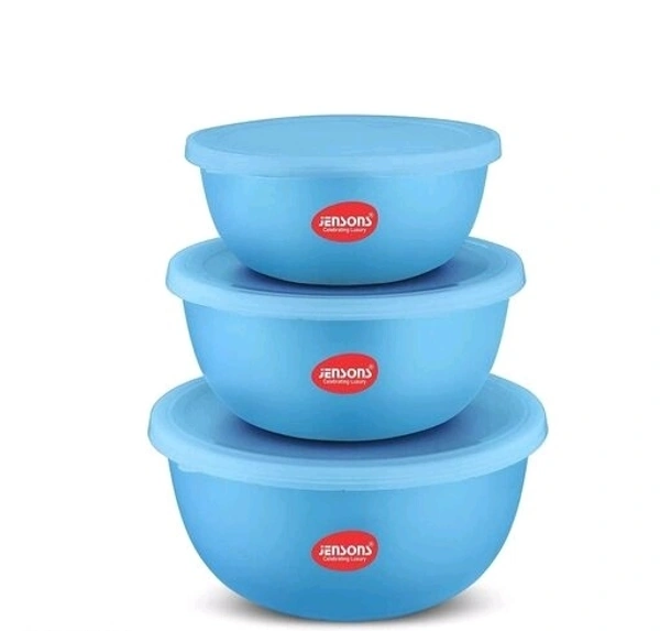 JENSONS  Microwave  Safe  BLUE Stainless Steel  Bowl Set of 3 Large 1300ml, Medium 800 ml , Small 600ml For storage/ Serving Food - Blue, Stainless  Steel