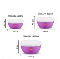 JENSONS  Microwave  Safe  BLUE Stainless Steel  Bowl Set of 3 Large 1300ml, Medium 800 ml , Small 600ml For storage/ Serving Food - Blue, Stainless  Steel