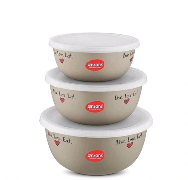 JENSONS  Microwave  Safe  Printed Stainless Steel  Bowl Set of 3 Large 1300ml, Medium 800 ml , Small 600ml For storage/ Serving Food - Choclate Colour