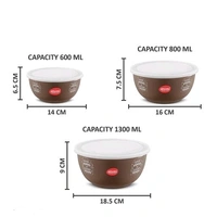 JENSONS  Microwave  Safe  Printed Stainless Steel  Bowl Set of 3 Large 1300ml, Medium 800 ml , Small 600ml For storage/ Serving Food - Choclate Colour