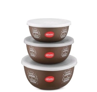 JENSONS  Microwave  Safe  Printed Stainless Steel  Bowl Set of 3 Large 1300ml, Medium 800 ml , Small 600ml For storage/ Serving Food - Choclate Colour