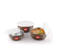JENSONS  Microwave  Safe  Printed Stainless Steel  Bowl Set of 3 Large 1300ml, Medium 800 ml , Small 600ml For storage/ Serving Food - Dark Cofee Colour