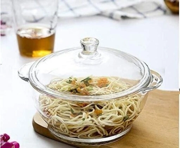 Round Glass Casserole Oven and Microwafe Transparent Serving Bowl with see Through Top Glass Lid 1000 ml Set of 2 - Set of  2, Crystal white(Set of 2)