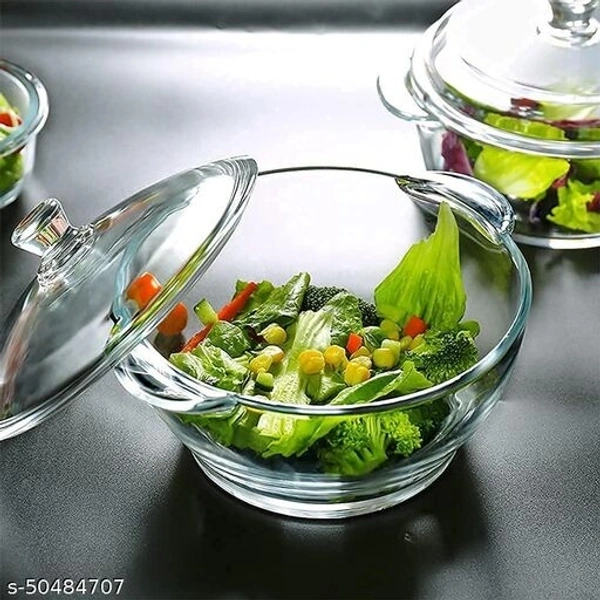 Round Glass Casserole Oven and Microwafe Transparent Serving Bowl with see Through Top Glass Lid 1000 ml Set of 2 - Set of  2, Crystal white(Set of 2)