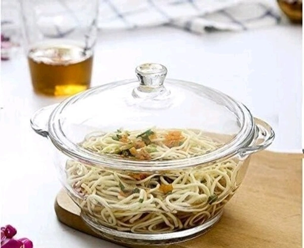 Round Glass Casserole Oven and Microwafe Transparent Serving Bowl with see Through Top Glass Lid 1000 ml Set of 2 - Set of  2, Crystal white(Set of 2)