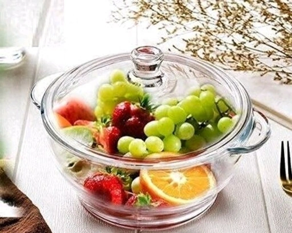 Round Glass Casserole Oven and Microwafe Transparent Serving Bowl with see Through Top Glass Lid 1000 ml Set of 2 - Set of  2, Crystal white(Set of 2)