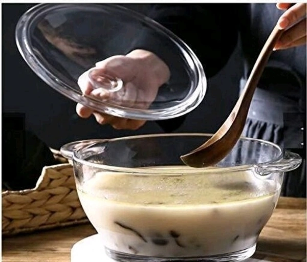 Round Glass Casserole Oven and Microwafe Transparent Serving Bowl with see Through Top Glass Lid 1000 ml Set of 2 - Set of  2, Crystal white(Set of 2)