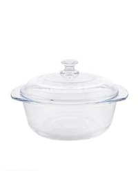 Round Glass Casserole Oven and Microwafe Safe Transparent Serving Bowl with see Through Top Glass Lid 2500 ml(2.5 l)Set of 1 - Crystal White, Glass