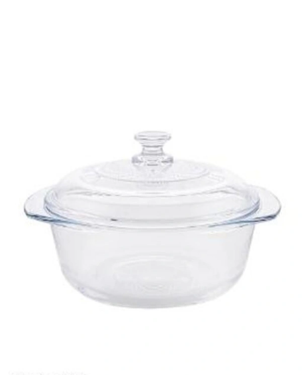 Round Glass Casserole Oven and Microwafe Safe Transparent Serving Bowl with see Through Top Glass Lid 2500 ml(2.5 l)Set of 1 - Crystal White, Glass