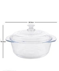 Round Glass Casserole Oven and Microwafe Safe Transparent Serving Bowl with see Through Top Glass Lid 2500 ml(2.5 l)Set of 1 - Crystal White, Glass