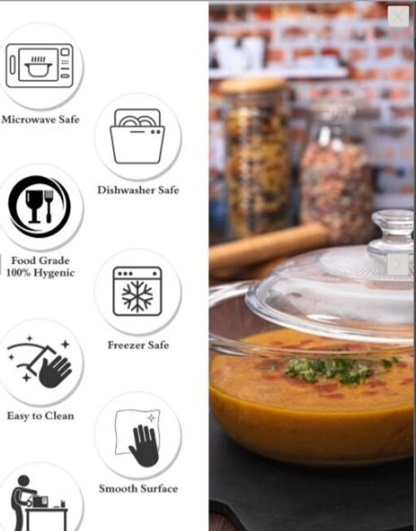 Round Glass Casserole Oven and Microwafe Safe Transparent Serving Bowl with see Through Top Glass Lid 2500 ml(2.5 l)Set of 1 - Crystal White, Glass