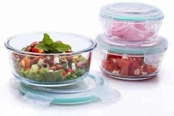 Borosilicate Glass Bowl round Shape with air tight Silicone lid Set of 3 (400ml,620ml,950ml)