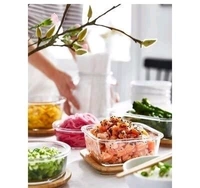 Round Container Glass Bowl Set air tight Wooden Bamboo lid and Lunch Box (Set of 3  1000, 600, 400 ml) - Circle
