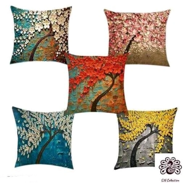 URBAN PLANET Floral Digital Printed Heavy Jute Cushion 3D Printed 16*16 inches Set of 5pieces - Multicolor , 3D Printed 