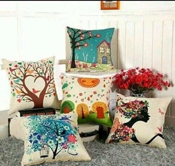 URBAN PLANET Floral Digital Printed Heavy Jute Cushion 3D Printed 16*16 inches Set of 5pieces - Multicolor , 3D Printed 