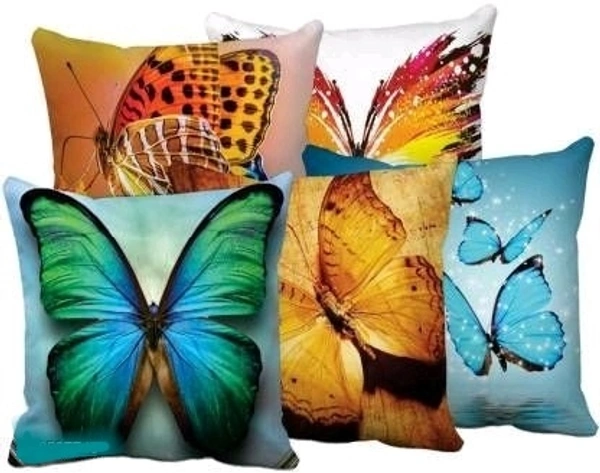 SHIV Enterprises Butterfly 3d Printed Set Of 5 pieces 16×16 Multicolour Cushion Cover - Multicolor, Poly Cotton, Set of 5 pieces