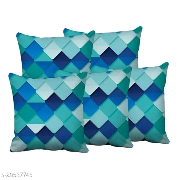 SHIV Enterprises Trendy 3d Bolck Printed Set Of 5pieces 16×16 Cushion Cover - Sea Greeen