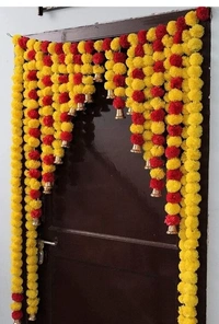 Artificial Marigold Fluffy Flowers garlands Door toran  - Orange