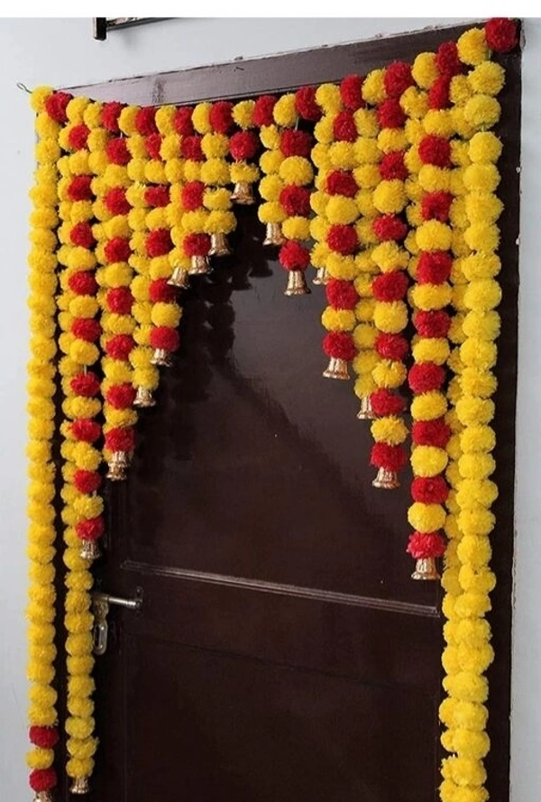 Artificial Marigold Fluffy Flowers garlands Door toran  - Orange