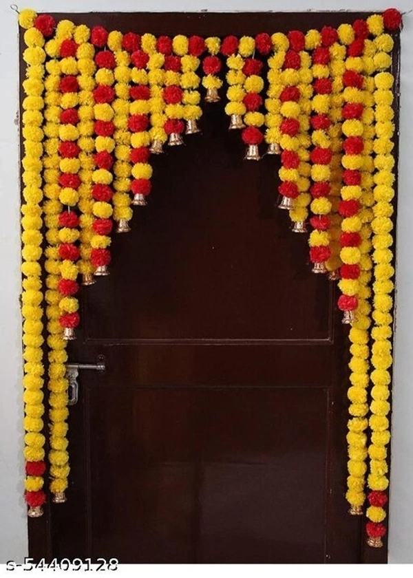Artificial Marigold Fluffy Flowers garlands Door toran  - Orange