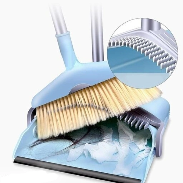 Broom and Dustpan Set with long Handle Stainless Stee and light weight lobby Broom with Dustpanl with lid idéal for Office,Home, Kitchen  and Kitchen Room - Blue