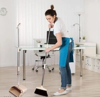 Broom and Dustpan Set with long Handle Stainless Stee and light weight lobby Broom with Dustpanl with lid idéal for Office,Home, Kitchen  and Kitchen Room - Blue