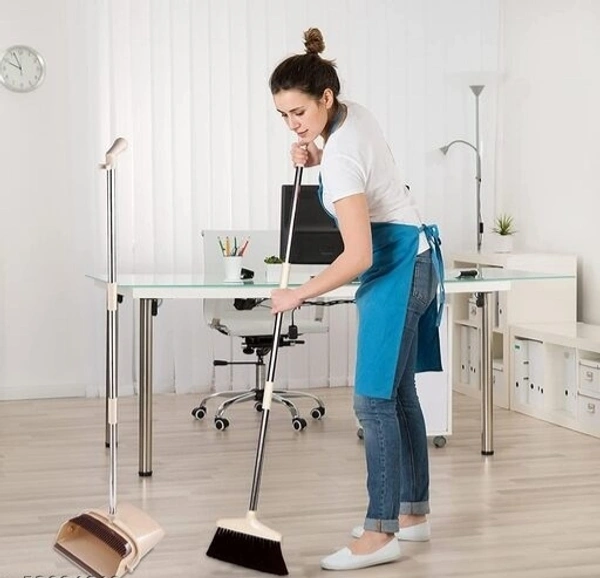 Broom and Dustpan Set with long Handle Stainless Stee and light weight lobby Broom with Dustpanl with lid idéal for Office,Home, Kitchen  and Kitchen Room - Blue