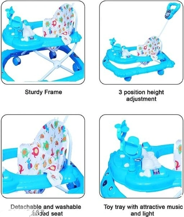 Push Handle Parent to Push Walker Detachable Seat /Handle/ Washable Cushion seat Detachable FootMat 8 wheels with 360⁰ Rotation Kids Walker 