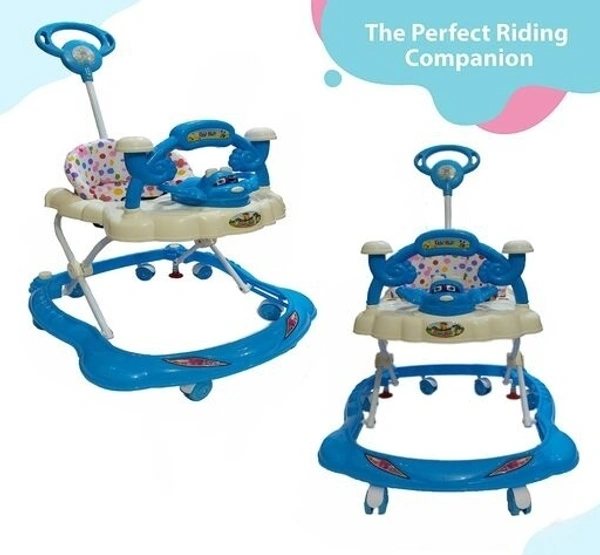 Push Handle Parent to Push Walker Detachable Seat /Handle/ Washable Cushion seat Detachable FootMat 8 wheels with 360⁰ Rotation Kids Walker  - Dark Blue