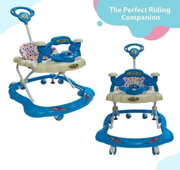 Push Handle Parent to Push Walker Detachable Seat /Handle/ Washable Cushion seat Detachable FootMat 8 wheels with 360⁰ Rotation Kids Walker  - Dark Blue